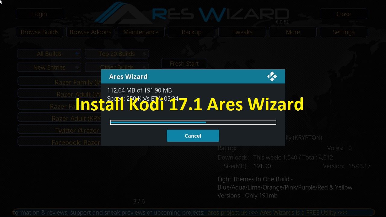 Install Kodi 17.1 Ares Wizard, and Get Pin with the help of bit.ly/getbuildpin